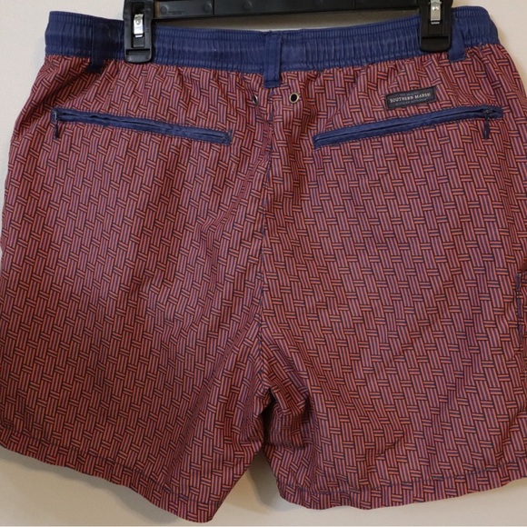 Southern Marsh Red and Blue Swim Trunks with Drawstring Closure - Picture 2 of 5